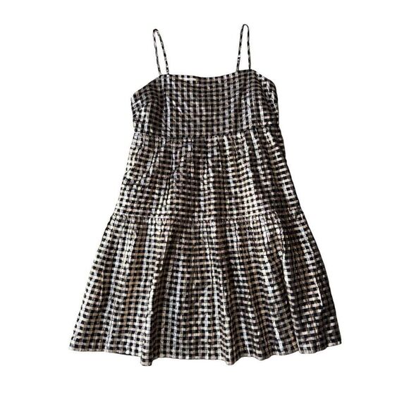 J. Crew Lurex Black & Gold metallic threads gingham tiered mini dress - Picture 6 of 12